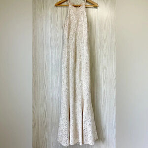 Bailey Blue Stunning Cream Sparkle Halter Laced Maxi Size L EUC